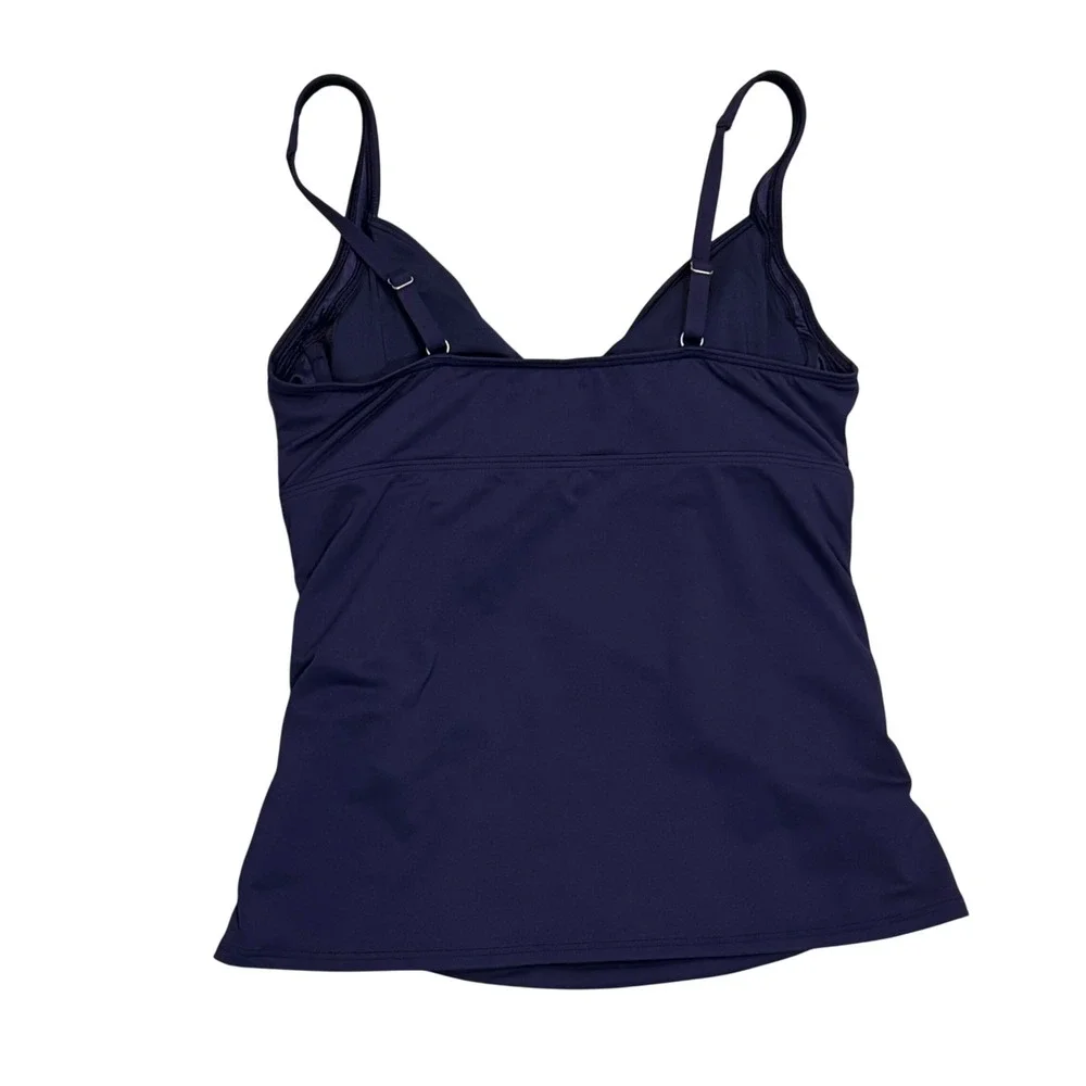 Lands End Tankini Swim Top Women 14L Navy Blue Excellent Underwire Ruched Twist - Picture 2 of 9